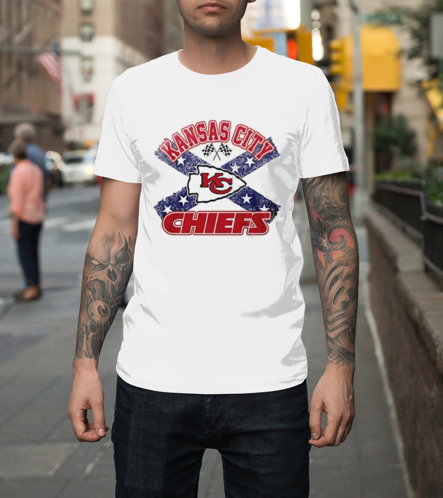 Kansas City Chiefs KC Red Logo Stars And Bars Caricature T-Shirt