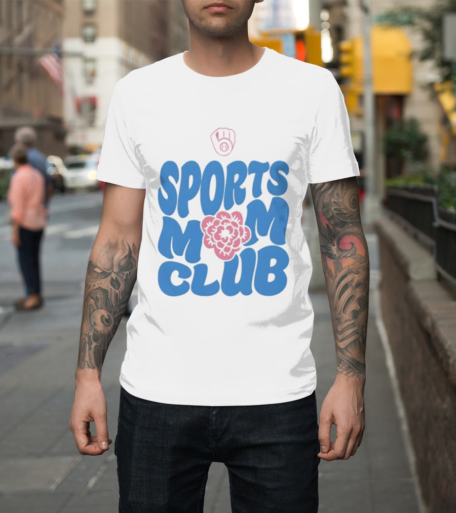 Milwaukee Brewers Sports Mom Club Mother's Day Baseball Mitt Flower T-Shirt
