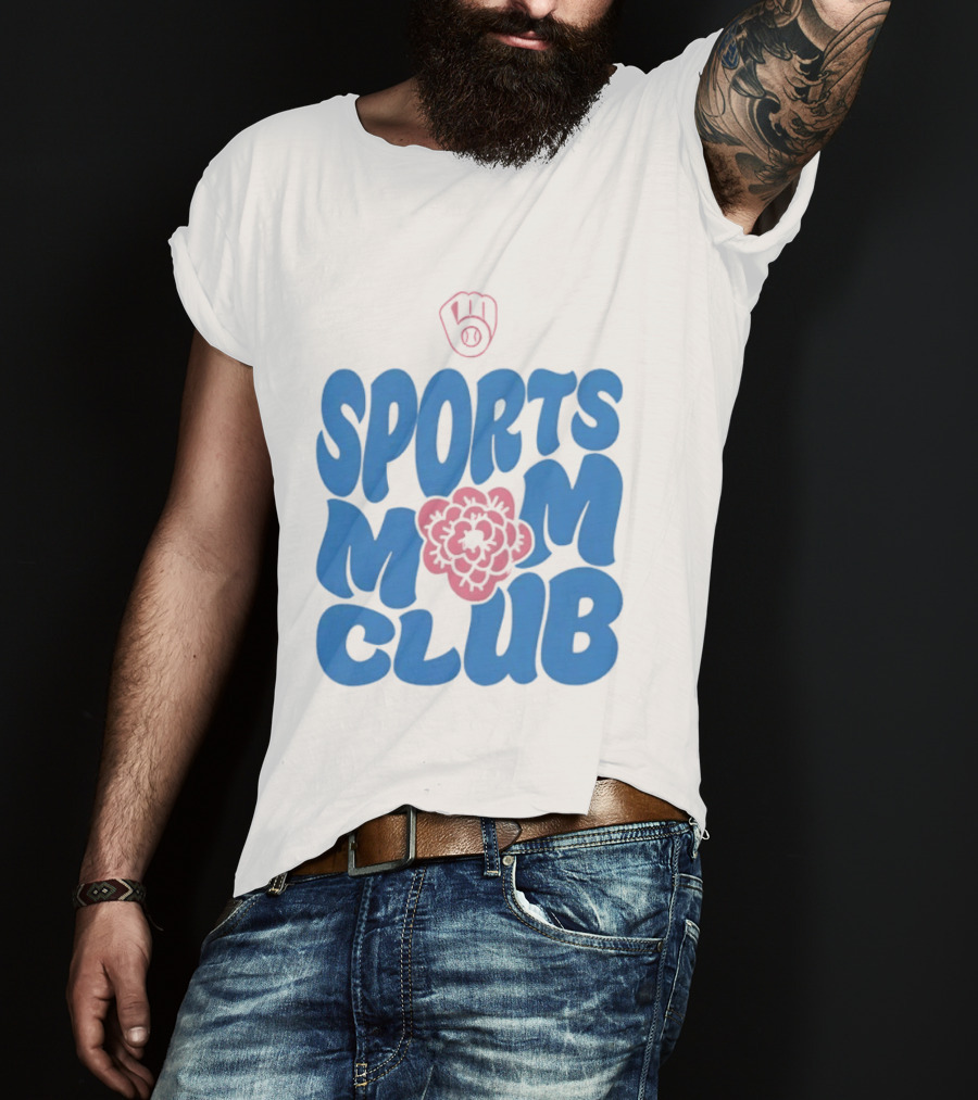 Milwaukee Brewers Sports Mom Club Mother's Day Baseball Mitt Flower T-Shirt