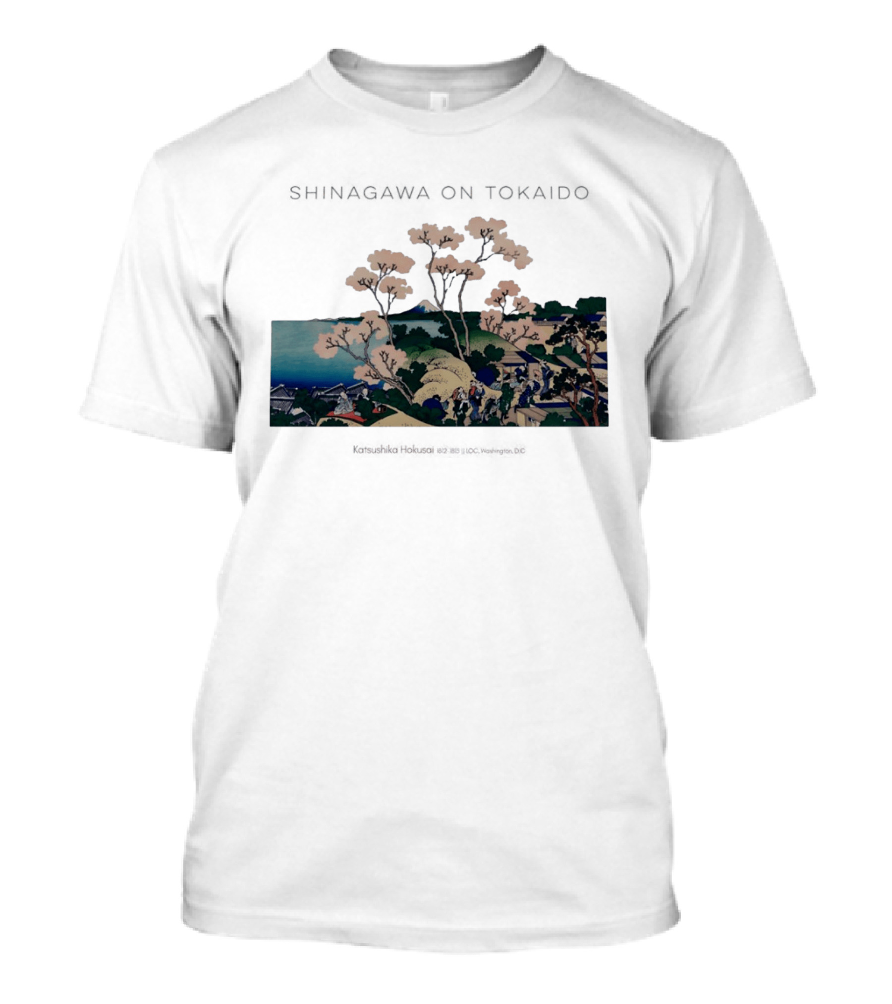 Shinagawa On Tokaido Katsushika Hokusai Cherry Blossoms And Travelers In Edo Period Japan T-Shirt