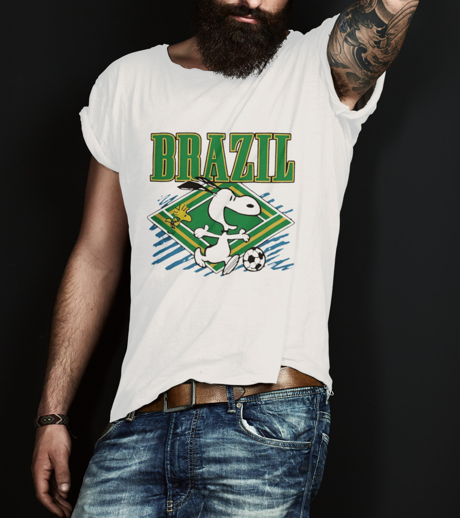 Brazil Soccer Snoopy Woodstock Peanuts Characters Football T-Shirt
