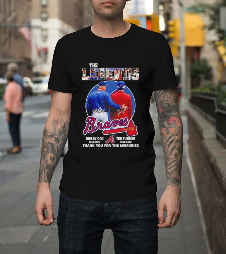 Bobby Cox Ted Turner Atlanta Braves Legends Thank You For The Memories Signatures T-Shirt
