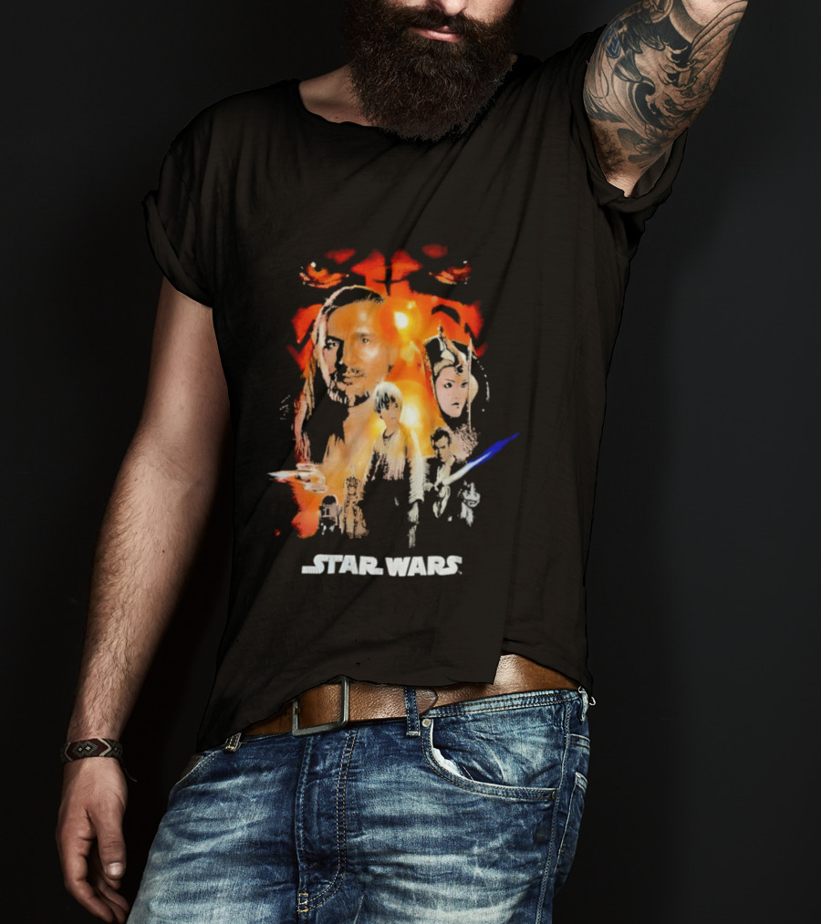 Star Wars The Phantom Menace Movie Characters And Lightsaber T-Shirt