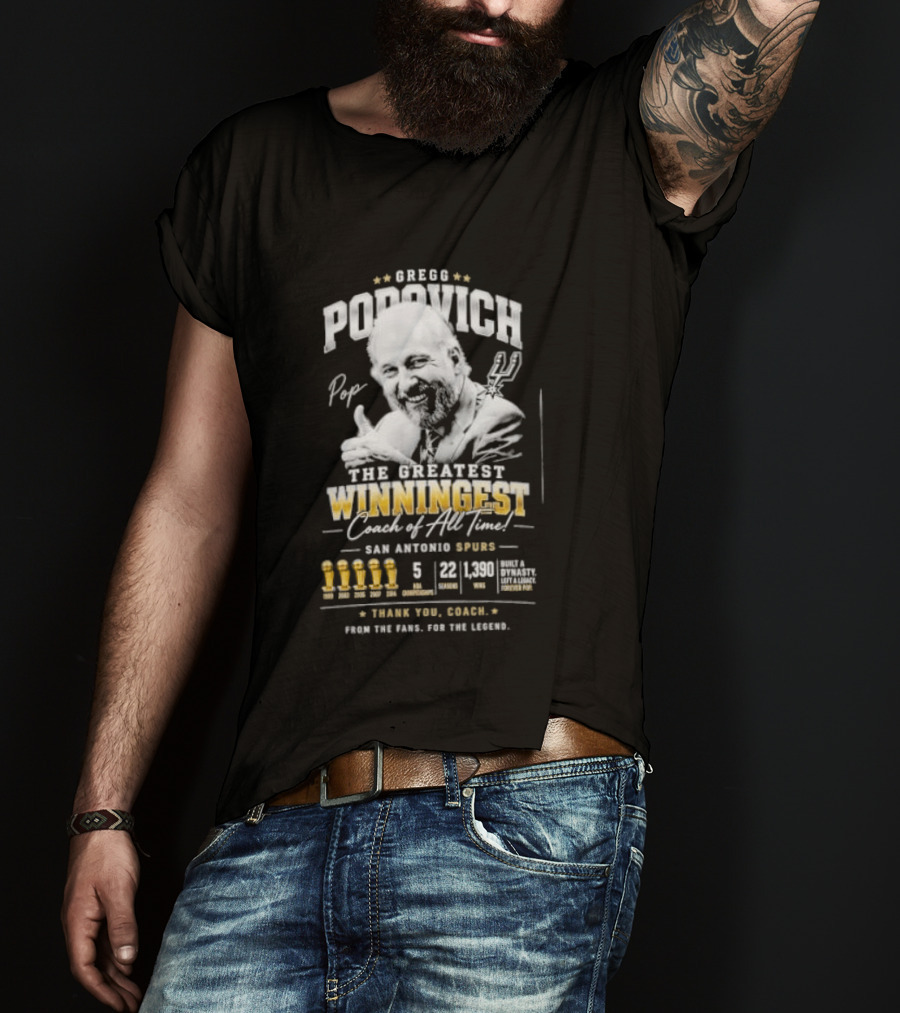 Gregg Popovich San Antonio Spurs Championship Coach Winningest Thank You Coach T-Shirt