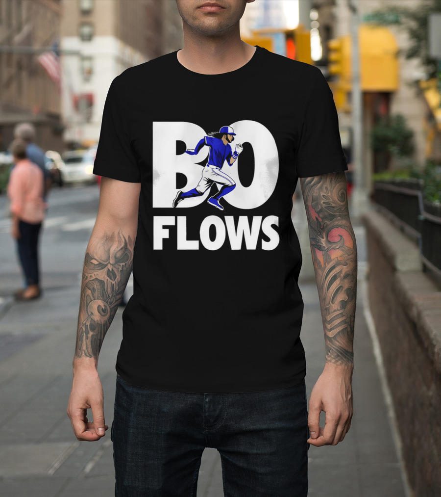 Bo Flows Running Baseball Player In Blue Uniform T-Shirt