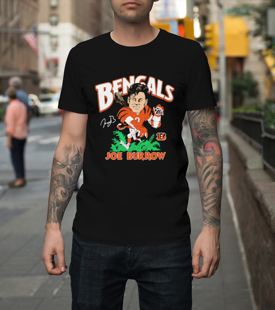 Bengals Joe Burrow Caricature Football T-Shirt