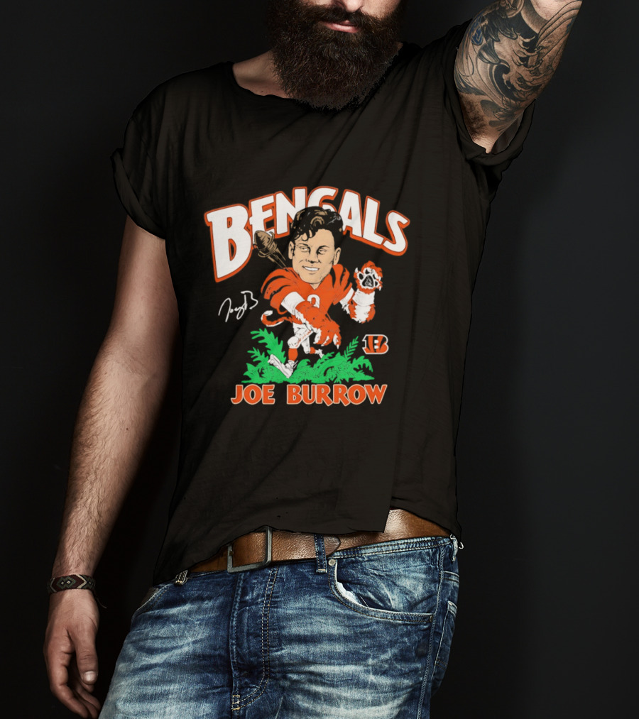 Bengals Joe Burrow Caricature Football T-Shirt