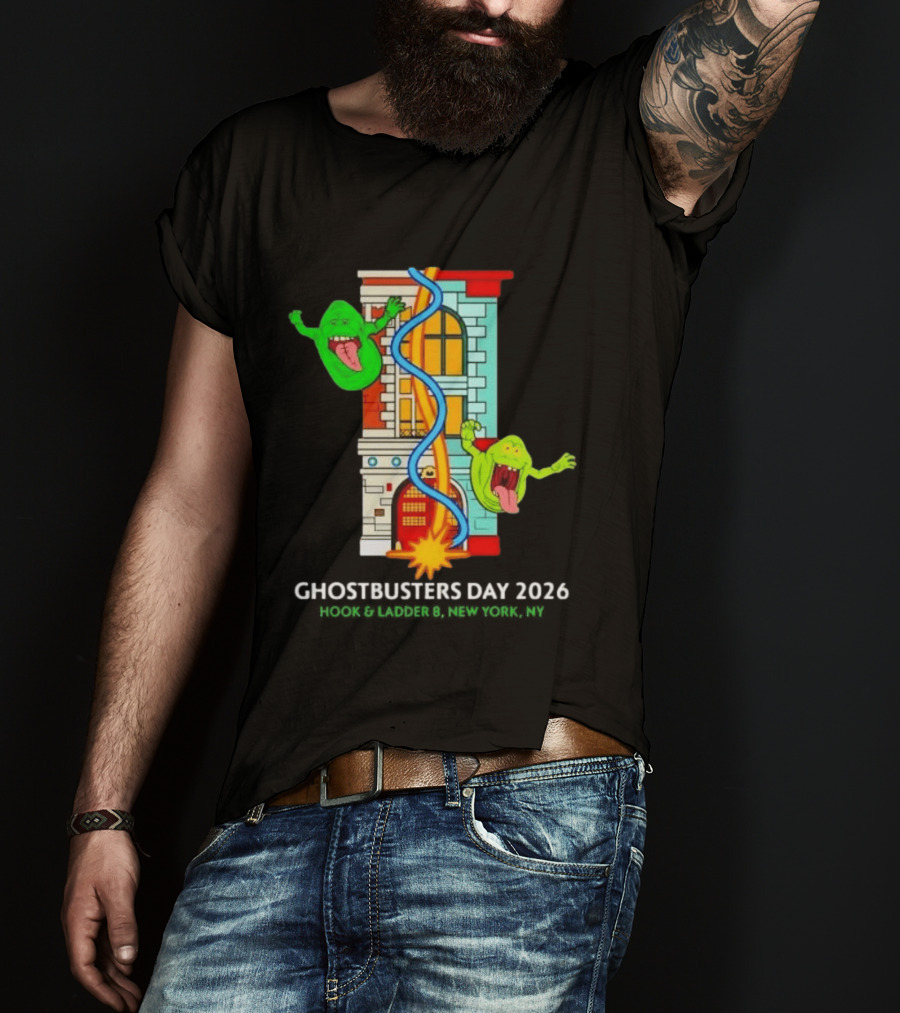 Ghostbusters Day 2026 Hook & Ladder 8 Firehouse Slimer Double Feature T-Shirt