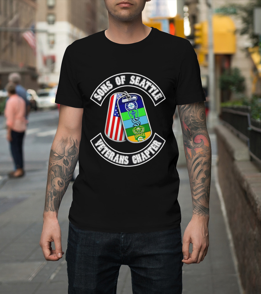 Sons Of Seattle Veterans Chapter Dog Tags American Flag Sonics Seattle Sports T-Shirt