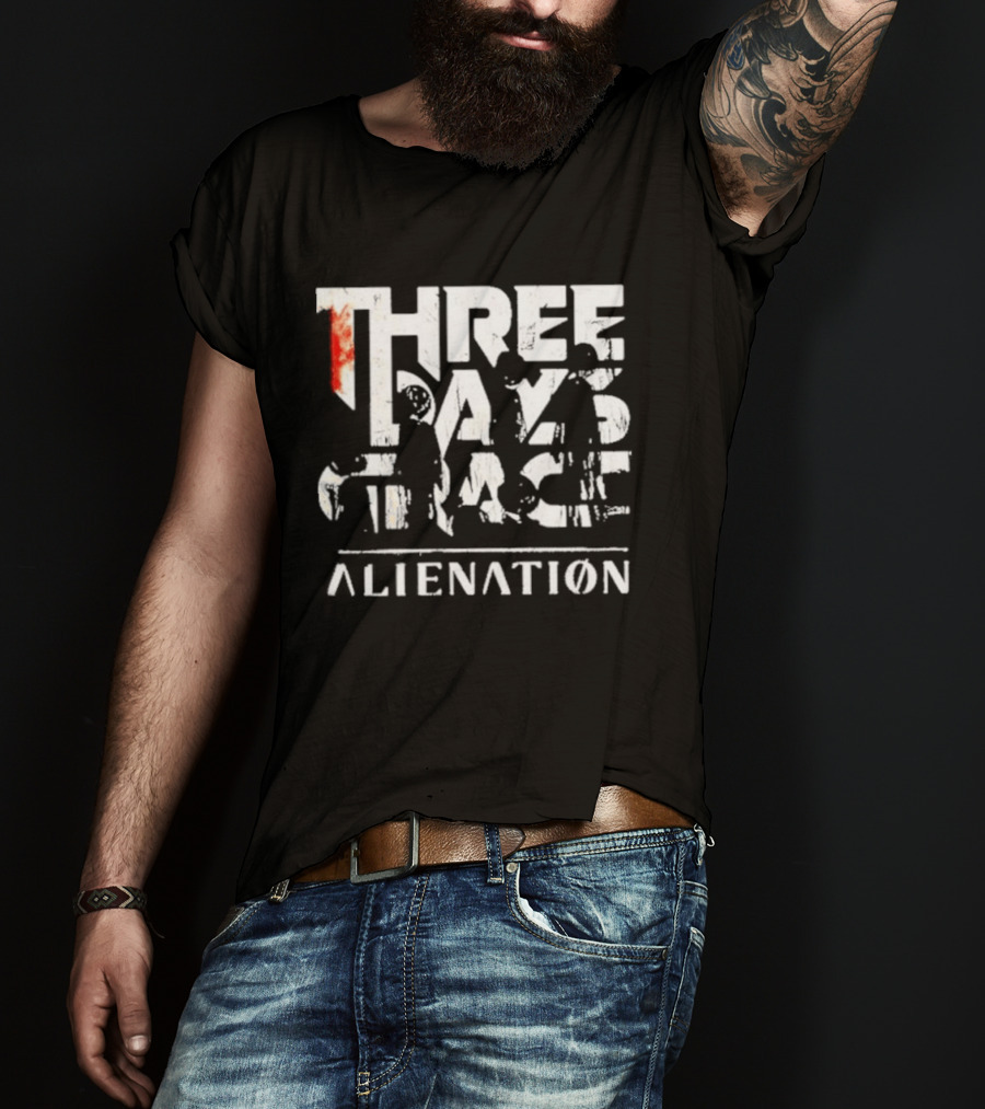 Three Days Grace Alienation Album Distressed White Gritty Logo Red Accent T-Shirt