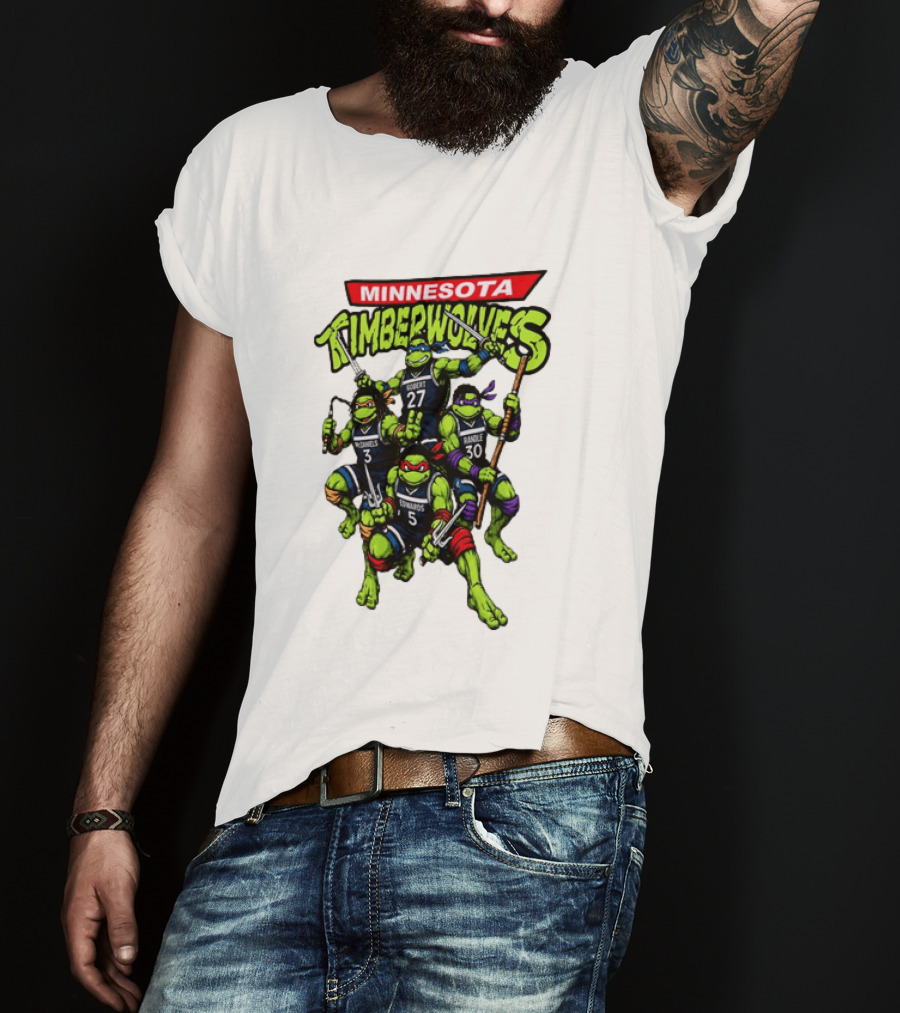 Minnesota Timberwolves Ninja Turtles Crossover Edwards Gobert Randle McDaniels T-Shirt