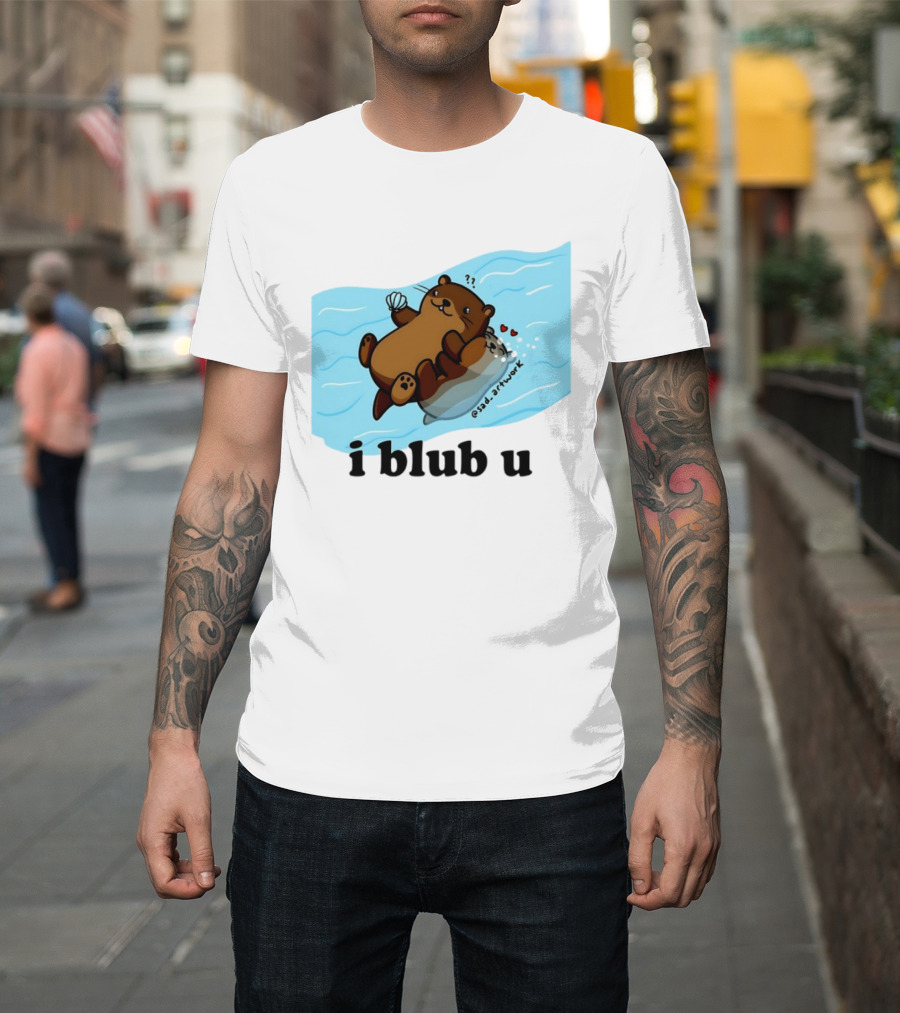 Cute Sea Otters I Blub U Love With Hearts And Shells T-Shirt