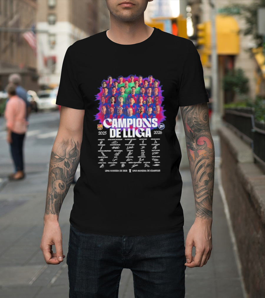 Barcelona FC Campions De Lliga 2025 2026 Signatures Una Manera De Ser T-Shirt