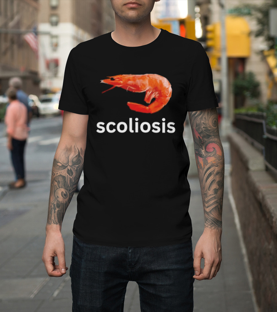 Shrimp Scoliosis Meme Funny Seafood Joke T-Shirt