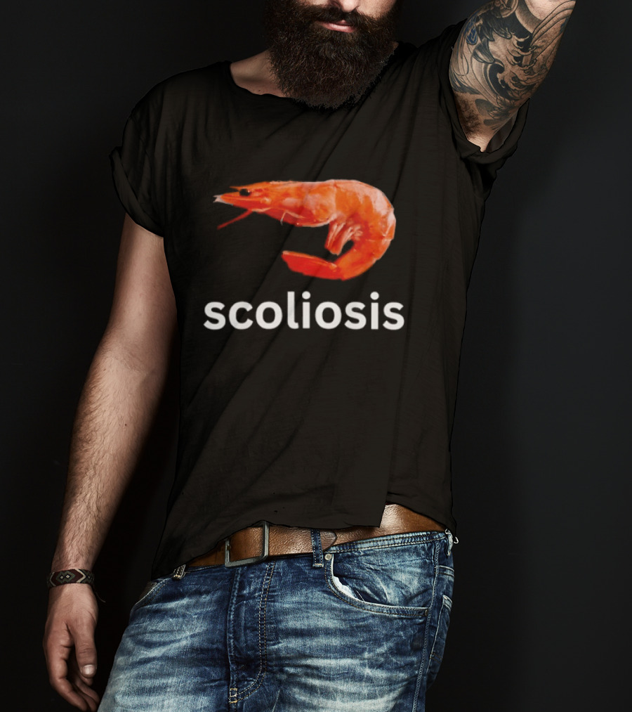 Shrimp Scoliosis Meme Funny Seafood Joke T-Shirt