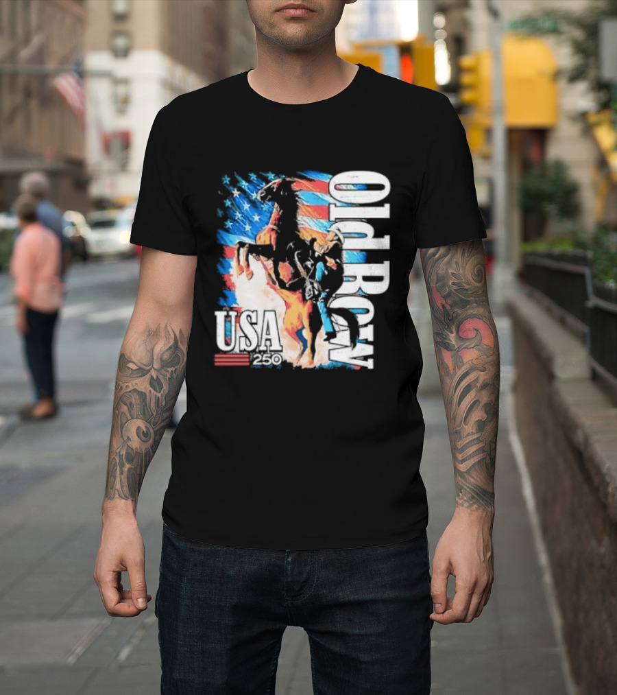 Cowboy Rodeo Rider With Horse USA Flag 250th Anniversary T-Shirt