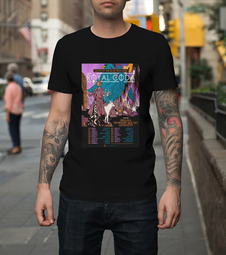 Nights Of The Blue Swan 2026 Royal Coda Tour Dates Dwelling Strawberry Milk Cult Amarionette T-Shirt