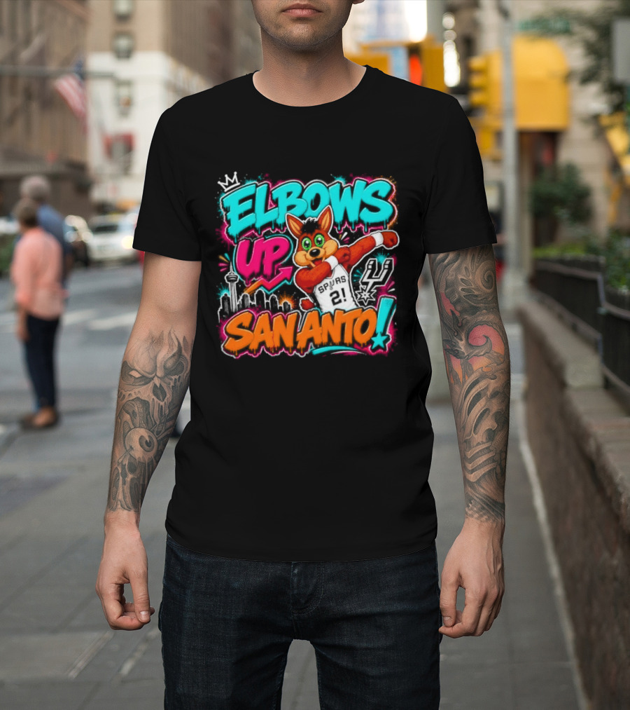 Elbows Up San Antonio Spurs Cartoon Style Mascot Dabbing Fun T-Shirt