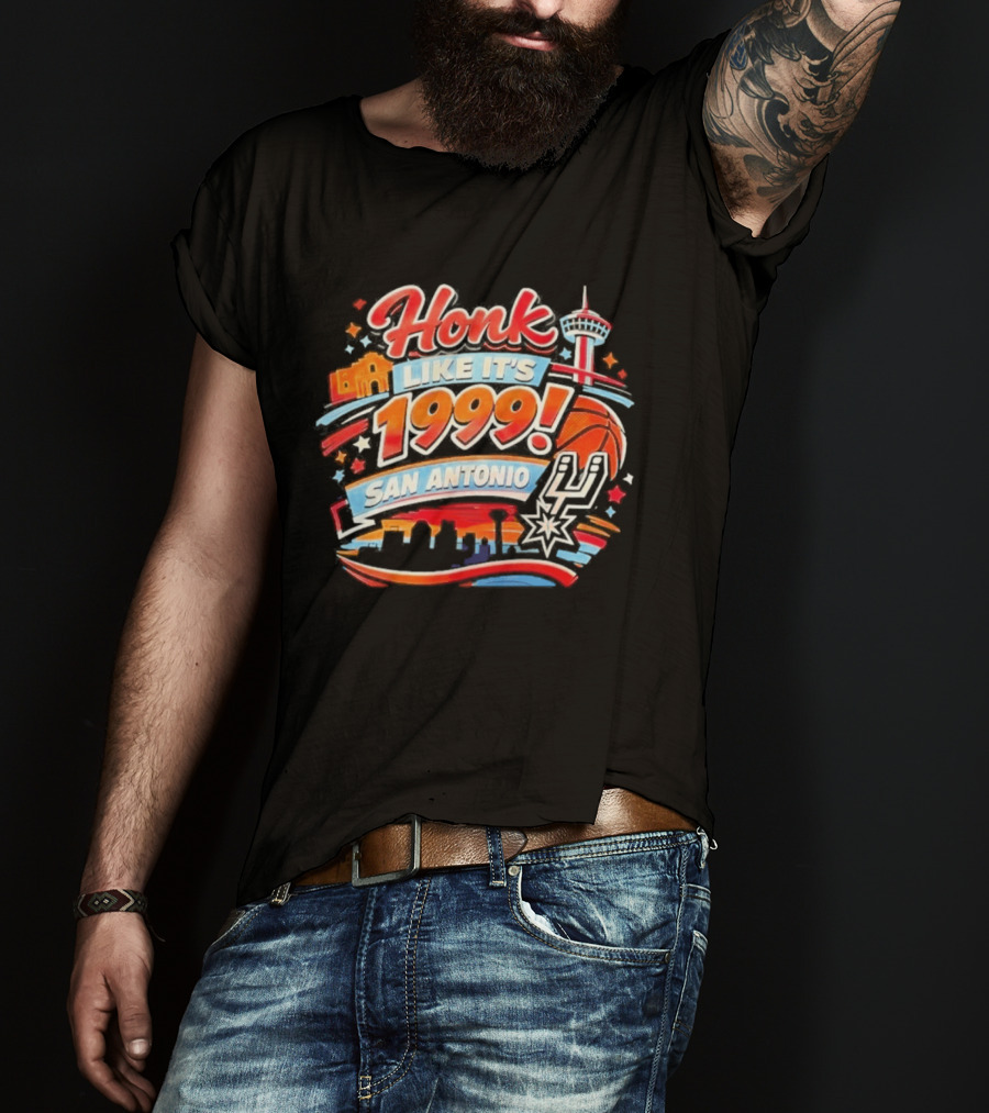 San Antonio Honk Like It's 1999 Basketball Arena Tower Fiesta T-Shirt