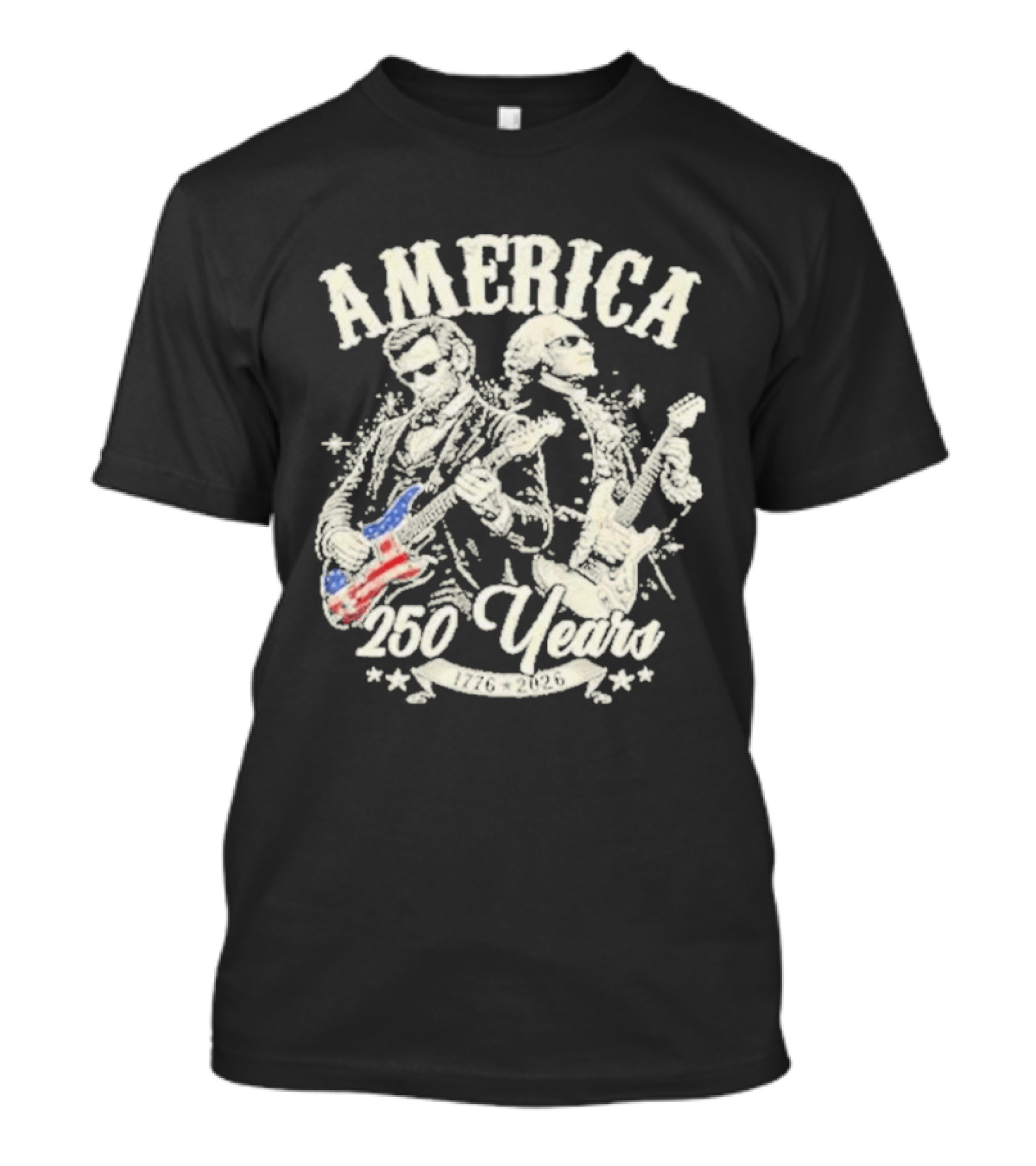 America George Washington Lincoln Playing Guitar 250 Years T-Shirt