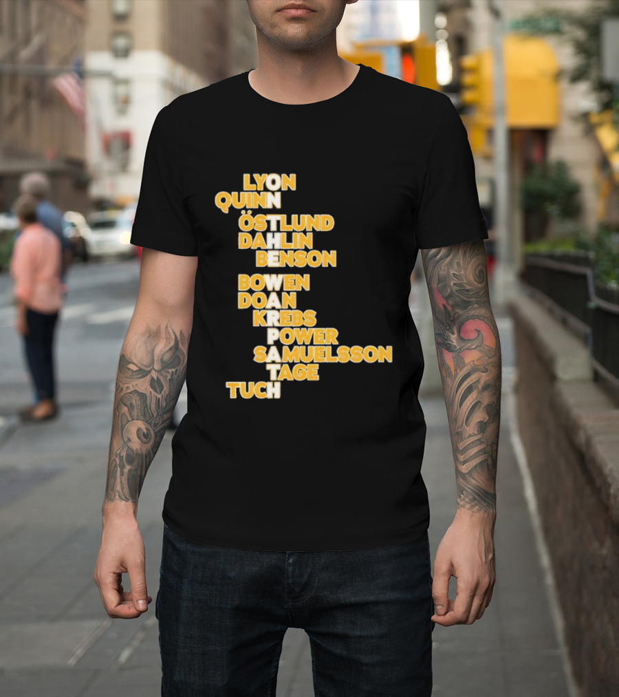 Lyon Quinn Östlund Dahlin Benson Bowen Doan Krebs Power Samuelsson Tage Tuch Buffalo Sabres 2026 T-Shirt