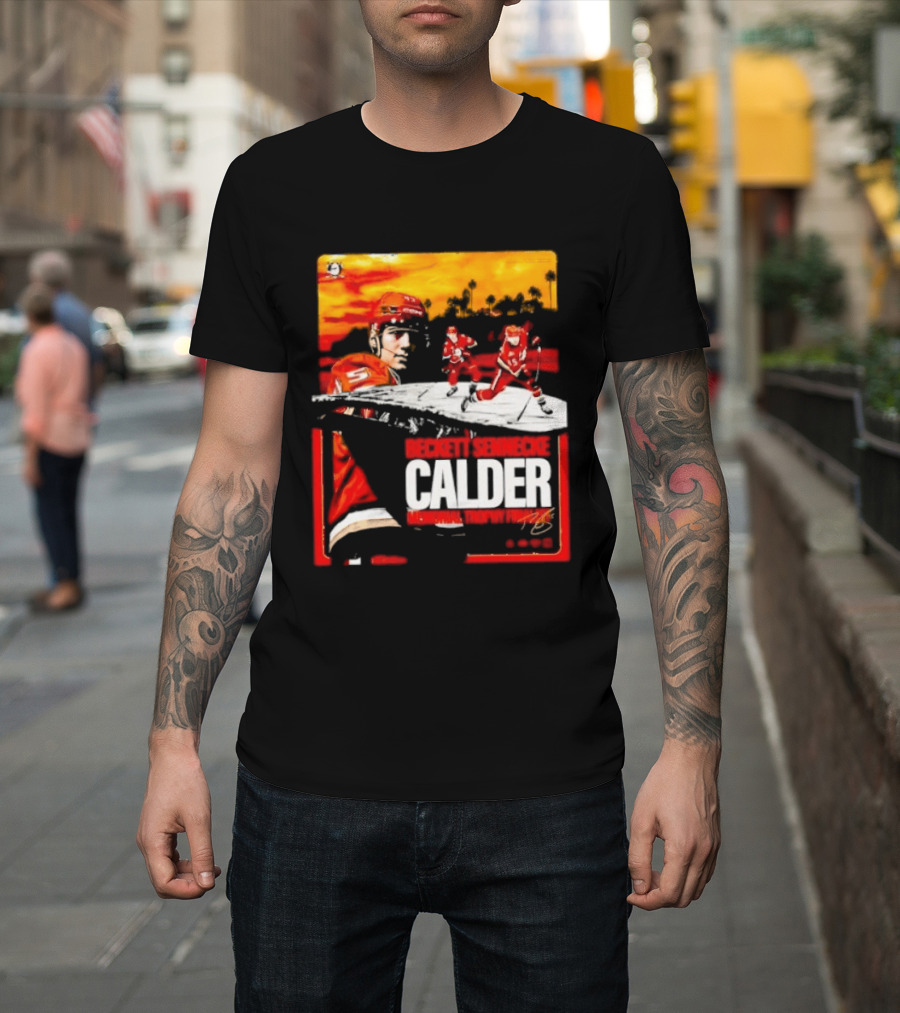 Beckett Sennecke Calder Memorial Trophy Finalist Hockey Player Action Scene T-Shirt