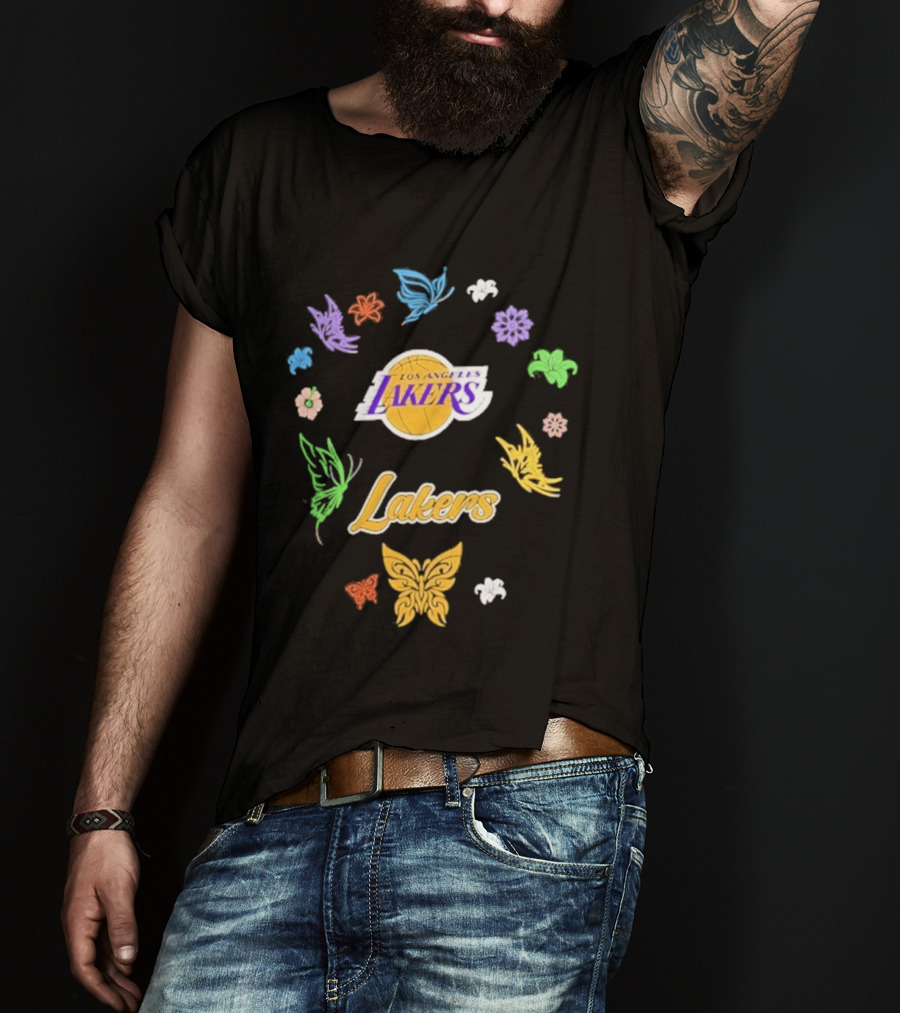 Los Angeles Lakers Carl Banks Spring Bloom Butterfly Lakers T-Shirt