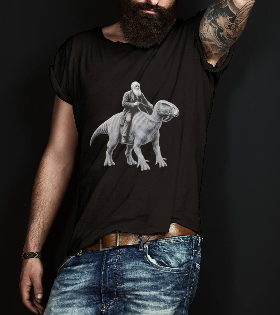 Charles Darwin Riding Dinosaur Evolution Science Lover T-Shirt