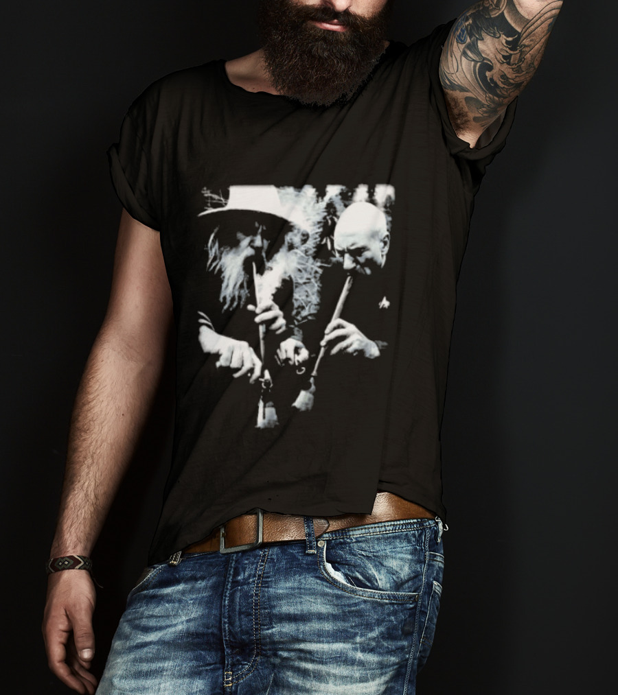 Wizard And Space Captain Smoking Cosmic Meme Scene T-Shirt
