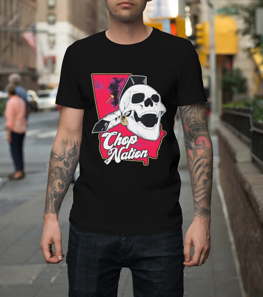 Atlanta Braves Chop Nation Skull Tomahawk Chop T-Shirt