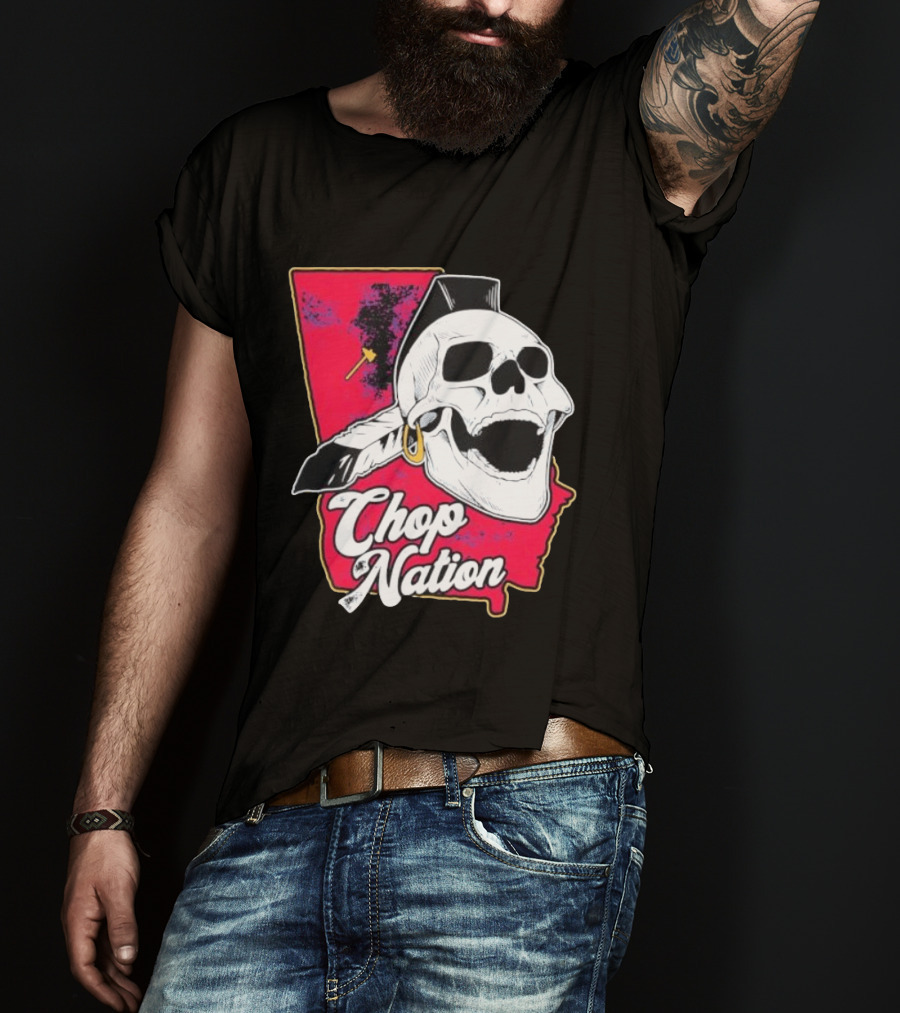 Atlanta Braves Chop Nation Skull Tomahawk Chop T-Shirt