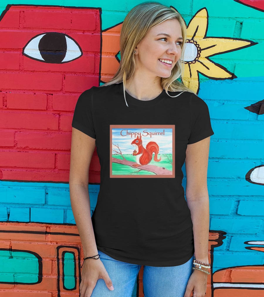 Chippy Squirrel Acorn On Tree Branch Nature Scene T-Shirt