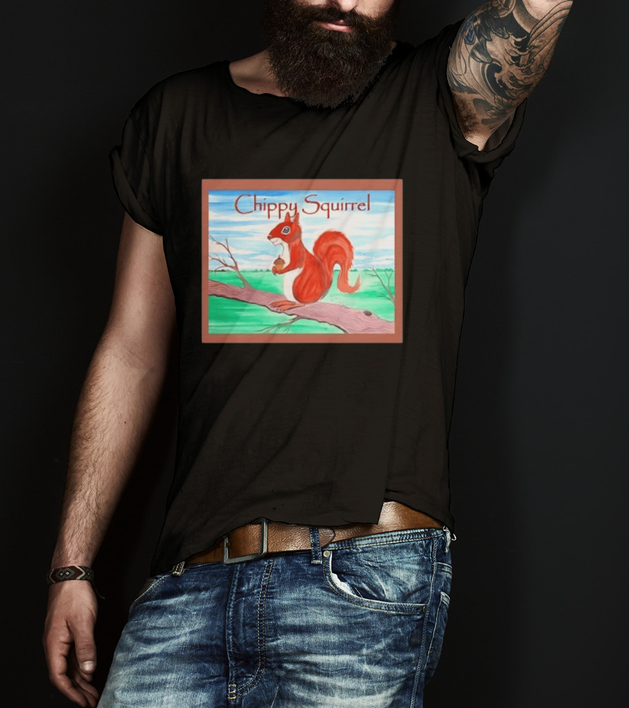 Chippy Squirrel Acorn On Tree Branch Nature Scene T-Shirt