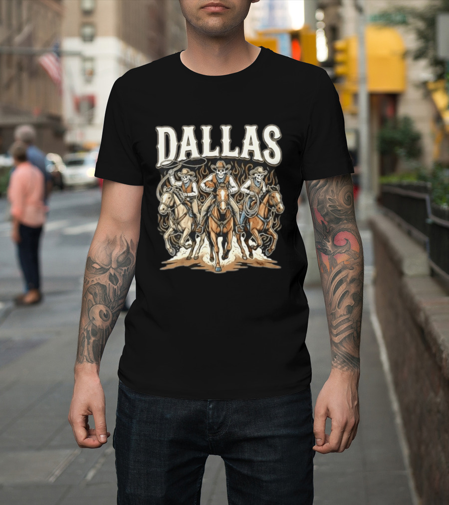 Dallas Cowboys Skeleton Rider Trio On Horses T-Shirt