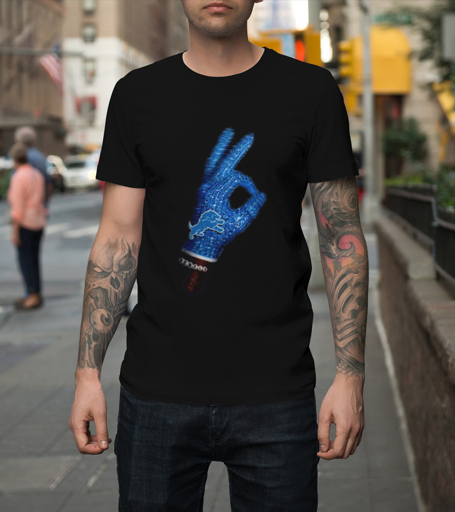 Drake Iceman Detroit Lions Glove Gesture Iconic Team Glove With Beaded Wristband T-Shirt