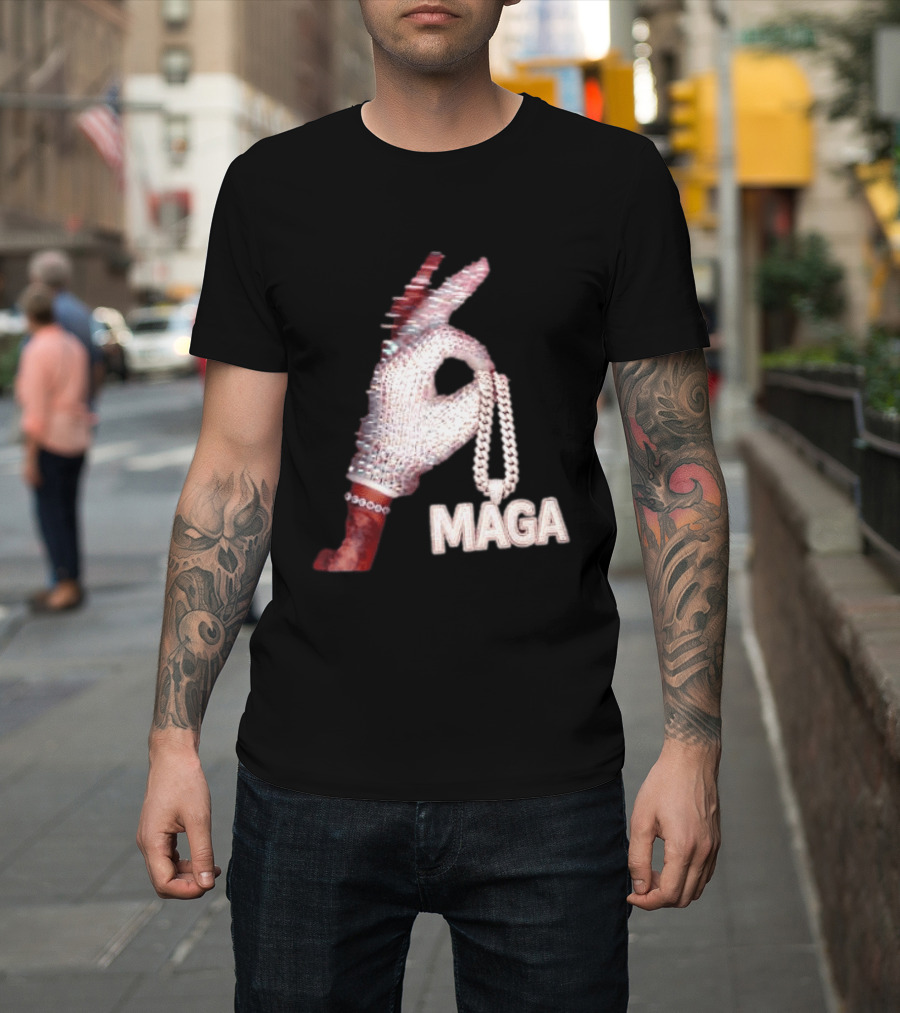 MAGA Iceman Hand Gesture With Diamond Encrusted Jewelry T-Shirt