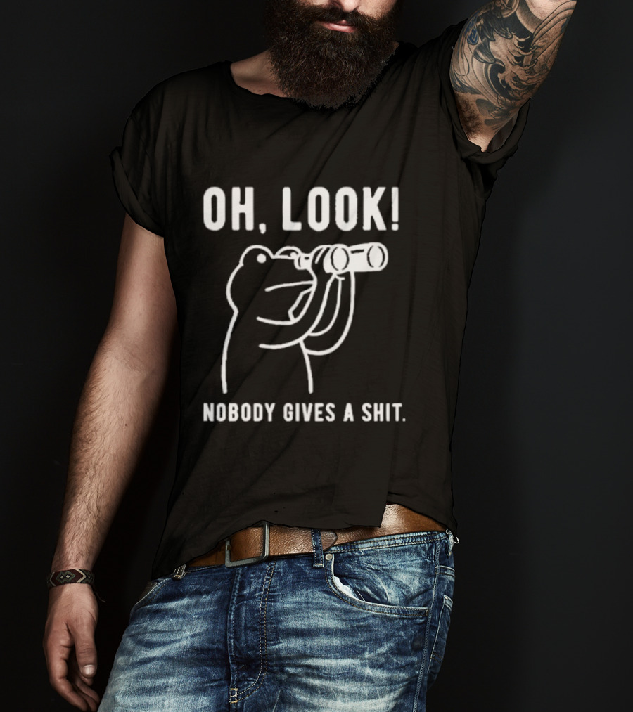Oh Look Nobody Gives A Shit Indifferent Frog With Binoculars T-Shirt