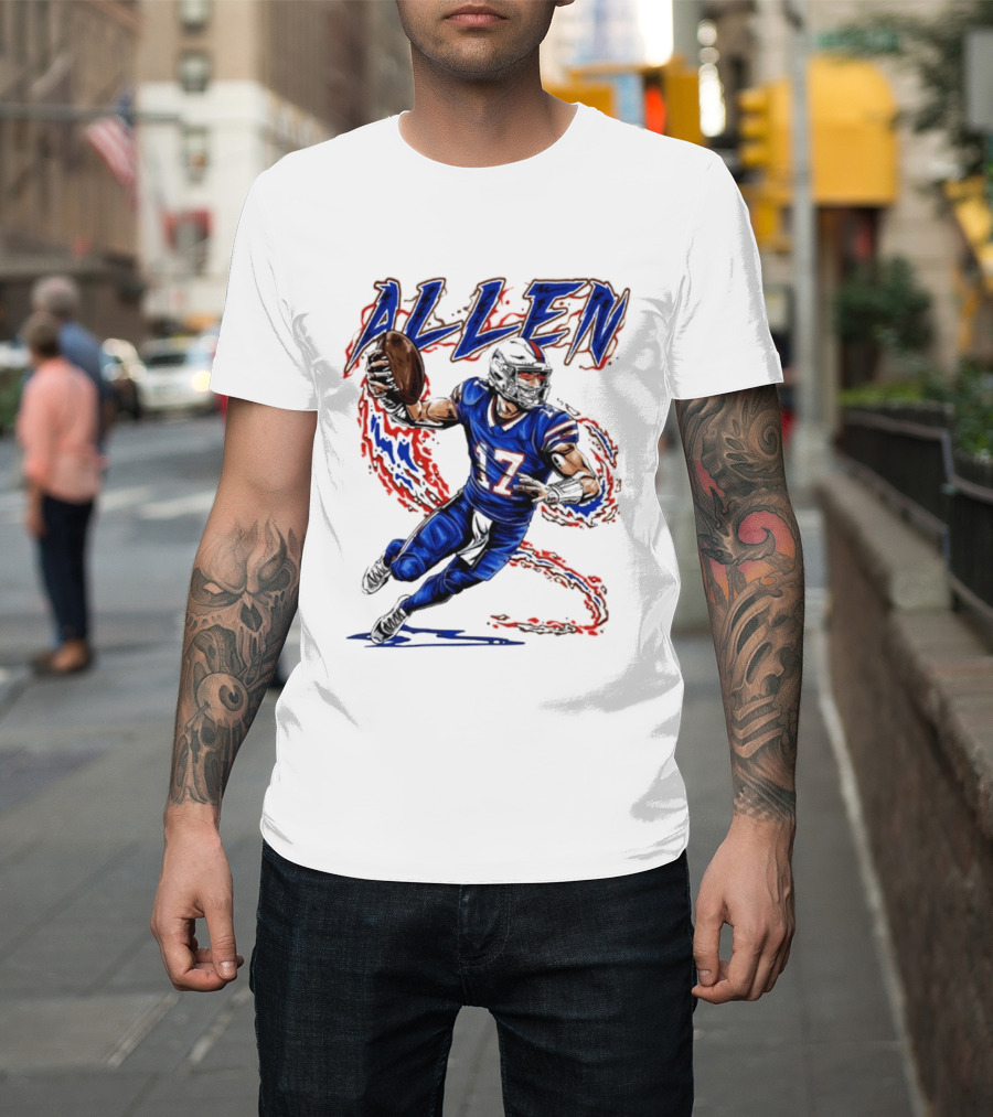 Josh Allen 17 Football Action Lightning Bolt T-Shirt