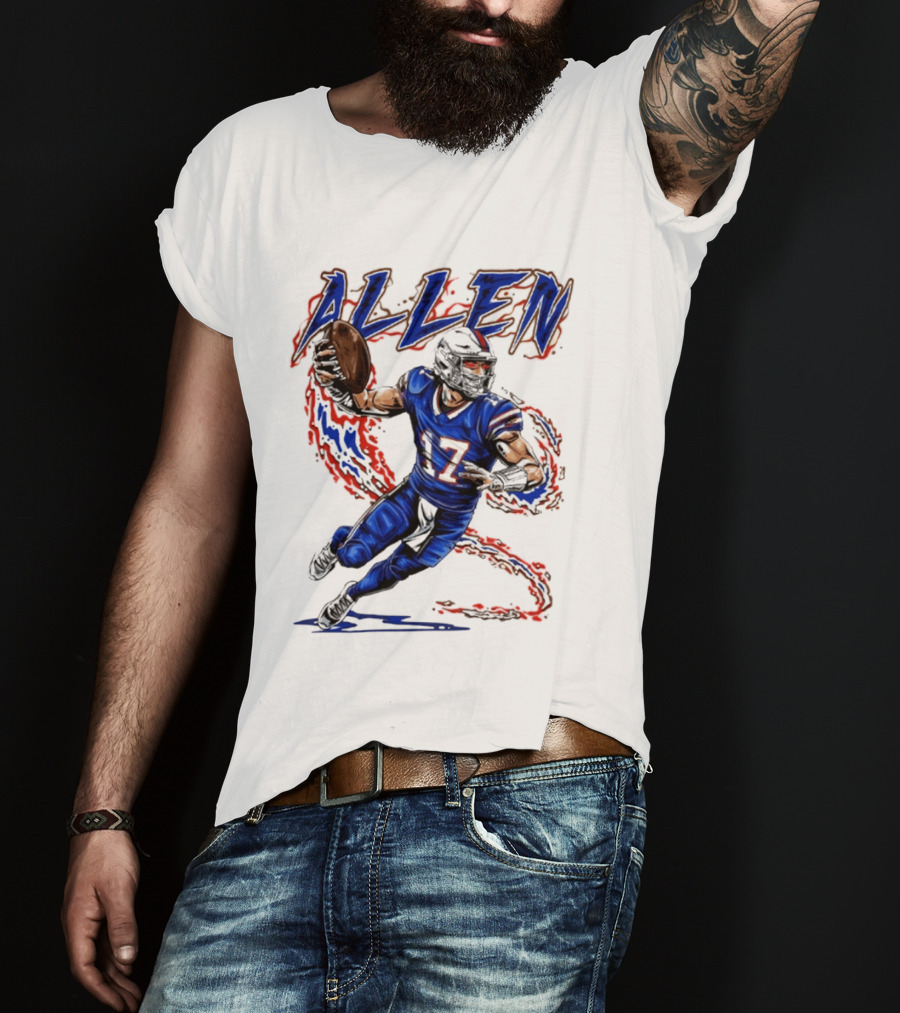 Josh Allen 17 Football Action Lightning Bolt T-Shirt