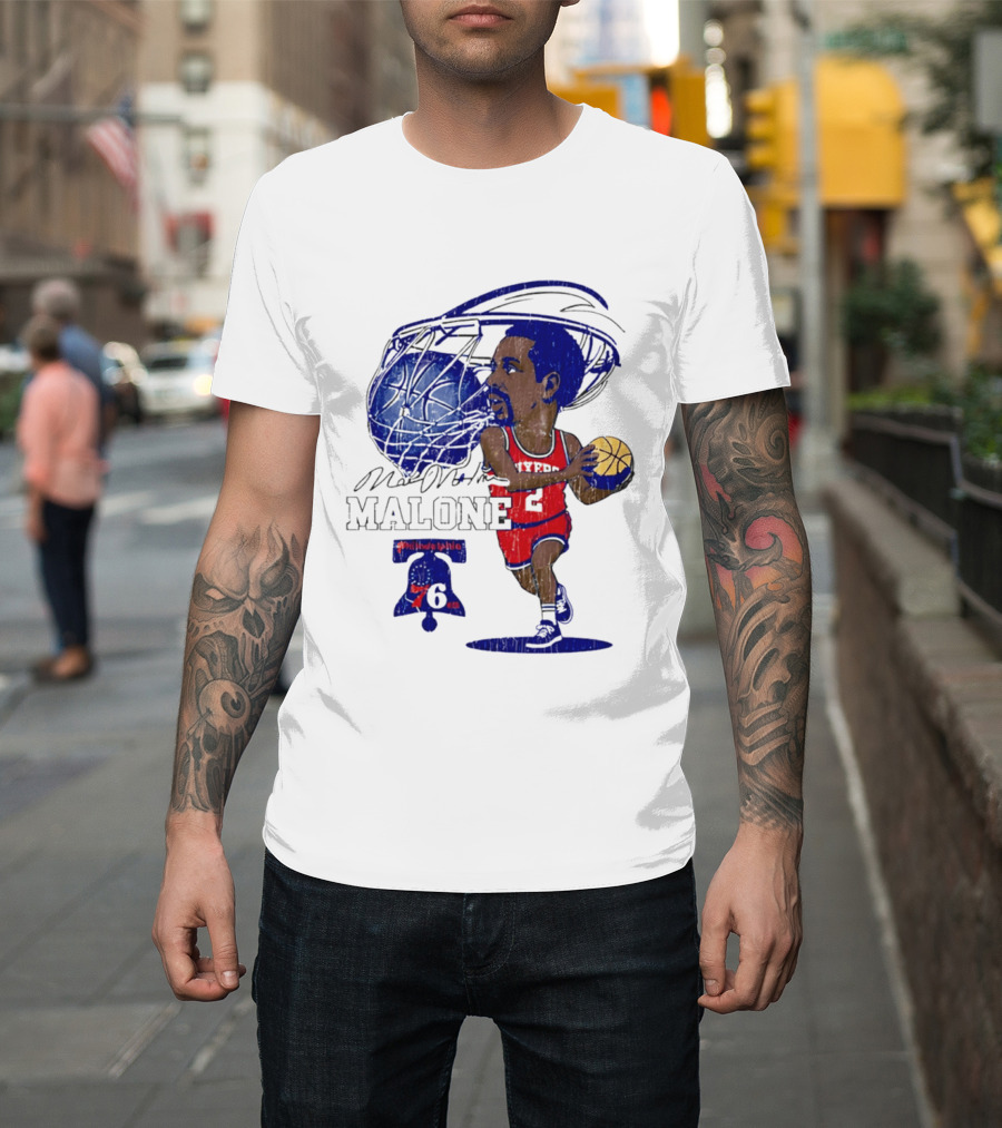 Moses Malone Philadelphia 76ers Basketball Caricature T-Shirt