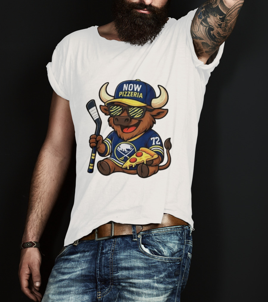 Tage Thompson Now Pizzeria Pizza Buffalo Sabres Hockey Bull Character 72 T-Shirt
