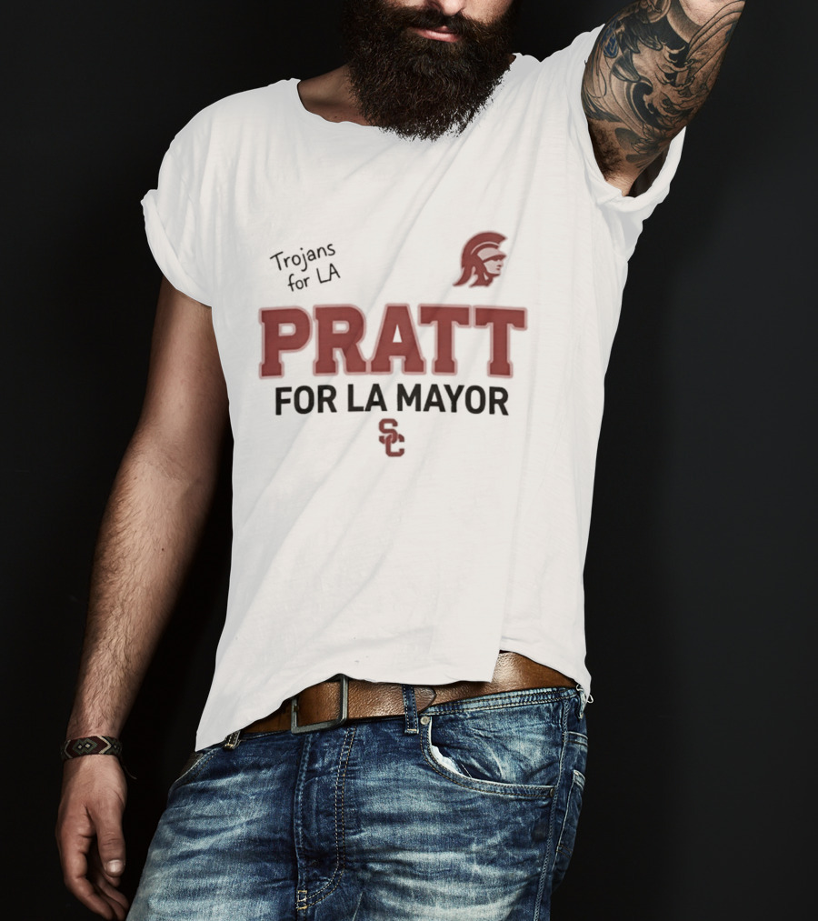 Trojans For LA Pratt For LA Mayor Campaign With Trojan Helmet T-Shirt