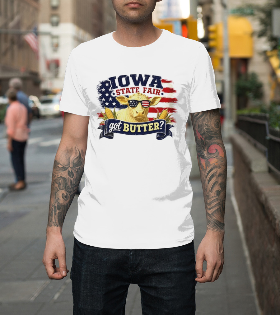 Iowa State Fair Cow Got Butter Corn American Flag T-Shirt