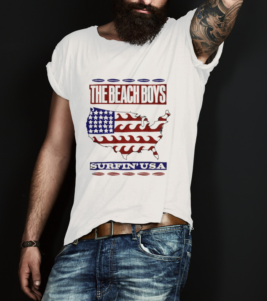 The Beach Boys Surfin' USA American Flag Waves Map T-Shirt