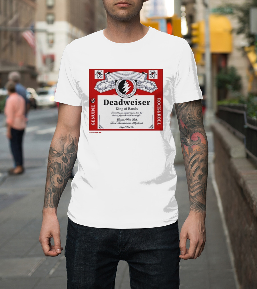 Deadweiser Grateful Dead King Of Bands Rock And Roll Label Genuine Tie Dye Spiral Lightning Bolt T-Shirt