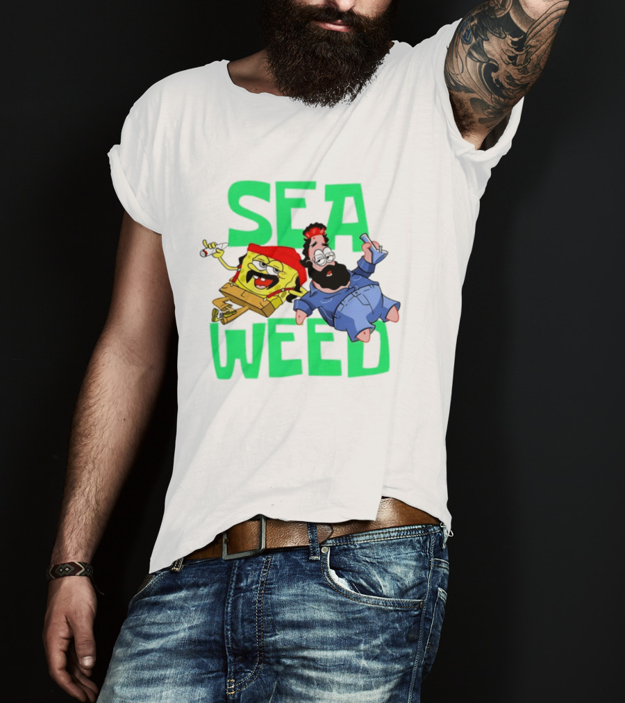 Sea Weed Sponge And Bearded Duo Cartoon Characters T-Shirt