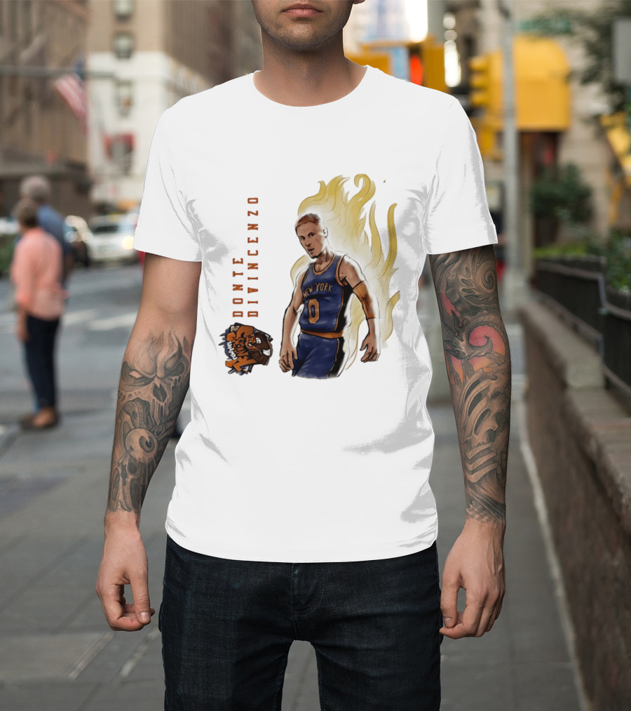 Donte DiVincenzo New York Knicks Flaming Basketball Inferno T-Shirt