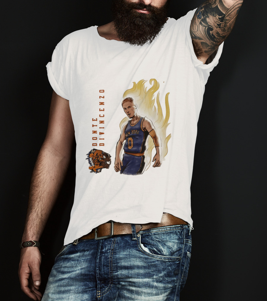 Donte DiVincenzo New York Knicks Flaming Basketball Inferno T-Shirt