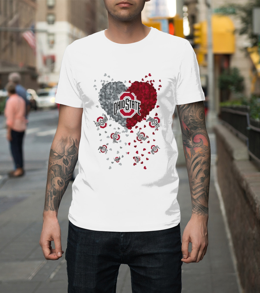 Heart Of Ohio State Buckeyes Football 2026 Red And Gray Hearts With Buckeye Logos T-Shirt