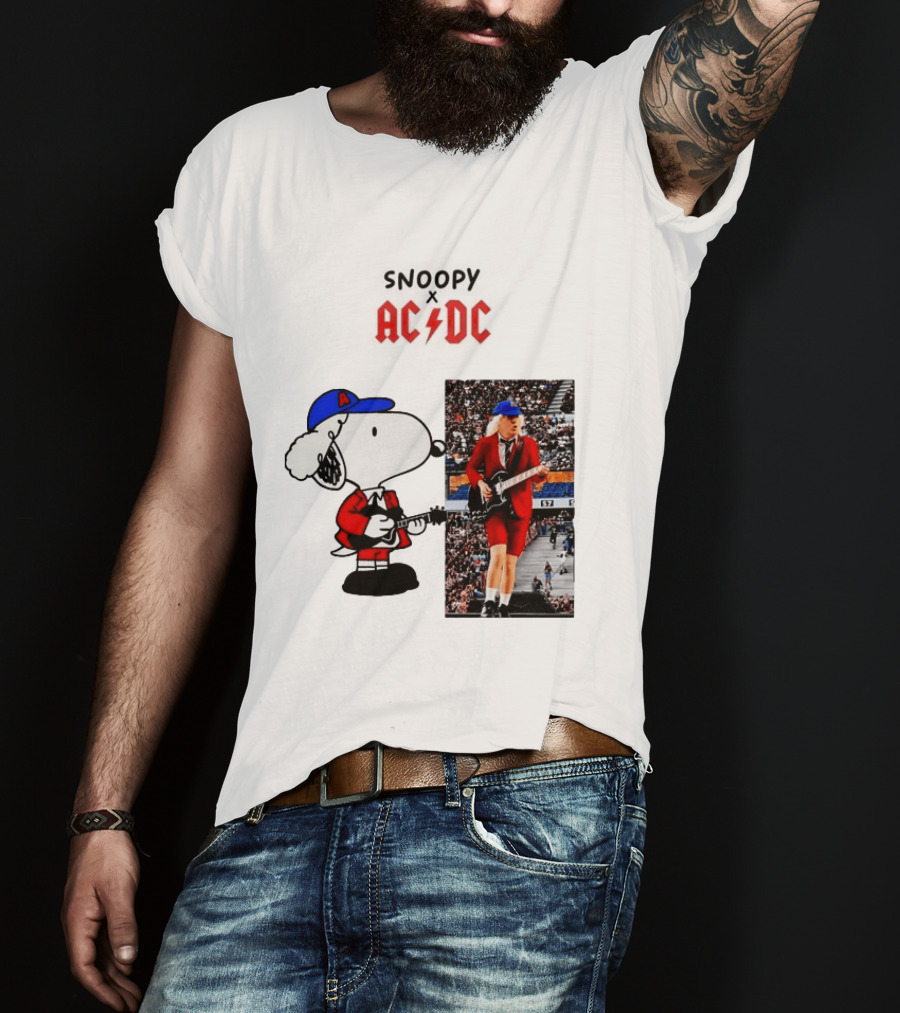 Snoopy Peanuts AC DC Angus Young Rock Concert T-Shirt